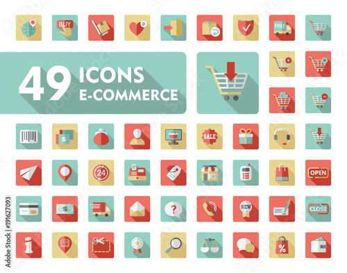 E-commerce set vector icons shopping and online