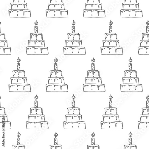 birthday cake with candle seamless vector pattern