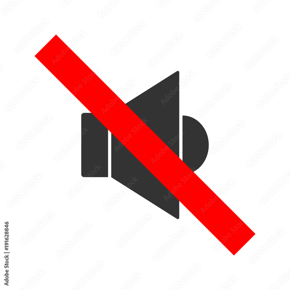 NO SOUND - MUTE crossed out sign. Loudspeaker icon. Keep quiet symbol. Vector. NO SOUND - MUTE crossed out sign. Loudspeaker icon. Keep quiet symbol. Vector.