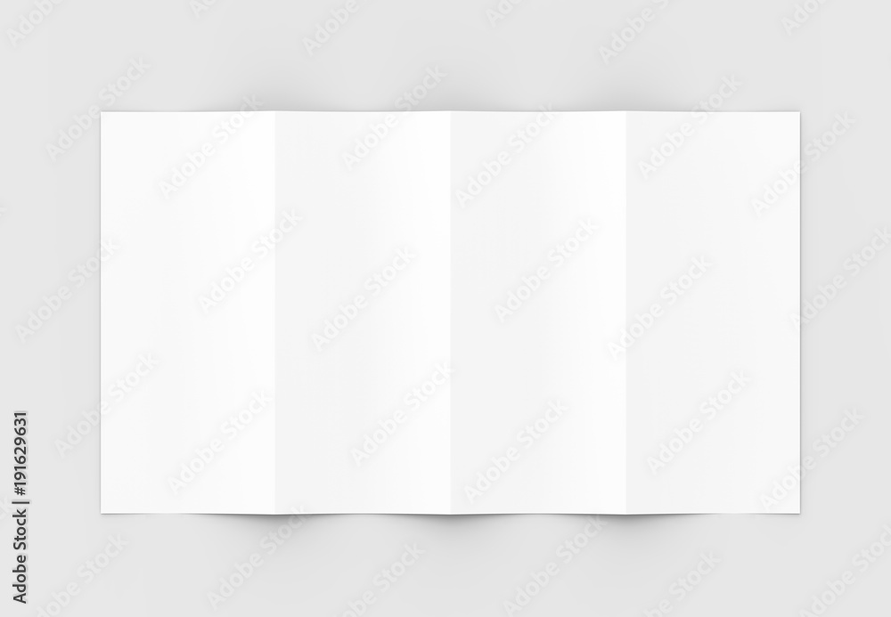 Four folded - 4-Fold - vertical brochure mock-up isolated on soft gray background. 3D illustrating. Four folded - 4-Fold - vertical brochure mock-up isolated on soft gray background. 3D illustrating.