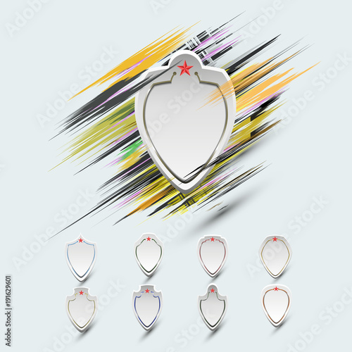 A banner in the shape of a shield with an abstract background (smear), in the colors of St. George ribbon - vector eps10
