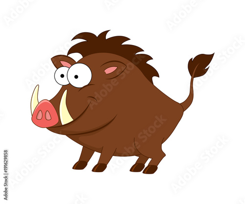 Cute cartoon boar. Vector illustration isolated on white background. Forest animals. Wild wnimals.