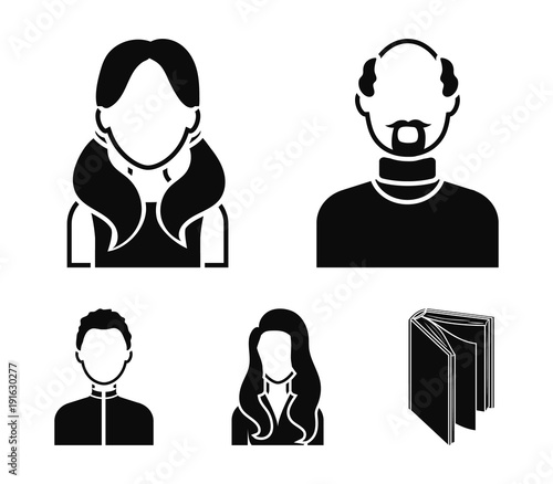 Boy in a cap, redheaded teenager, grandfather with a beard, a woman.Avatar set collection icons in black style vector symbol stock illustration web.