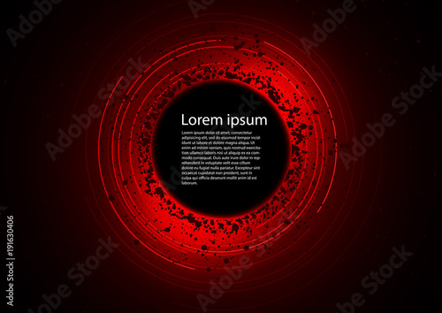 Dark red background with concentric circles and sparks