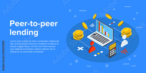 Peer-to-peer lending vector business illustration in isometric design. P2p concept, investing money in start-up project.
