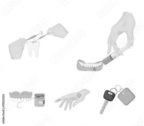 Anesthetic injection, dental instrument, hand manipulation, tooth cleaning and other web icon in monochrome style.bactericidal plaster, medicine icons in set collection.