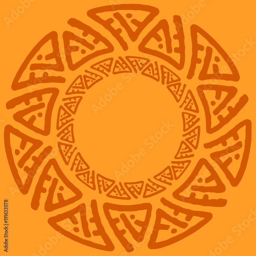 Wide round frame with ethnic pattern. Tribal decorative isolated elements, border, label for text. Vector illustration. 