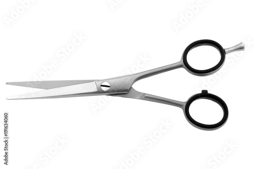 scissors metal hairdresser professional quality design shiny hand white background isolate