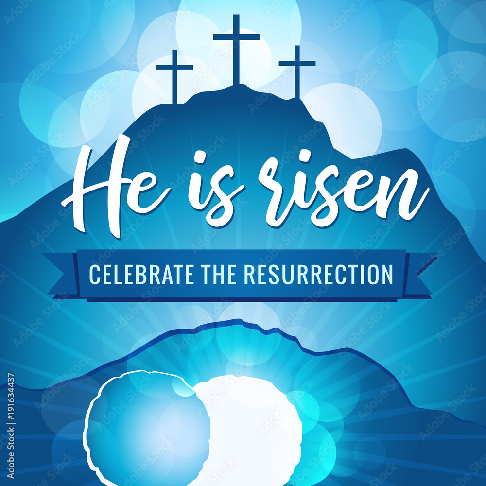 Hi is risen holy week easter banner. Easter christian motive, vector
