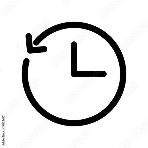 Clock icon with arrow as a time shift. Outline modern design element. Simple black flat vector sign with rounded corners.