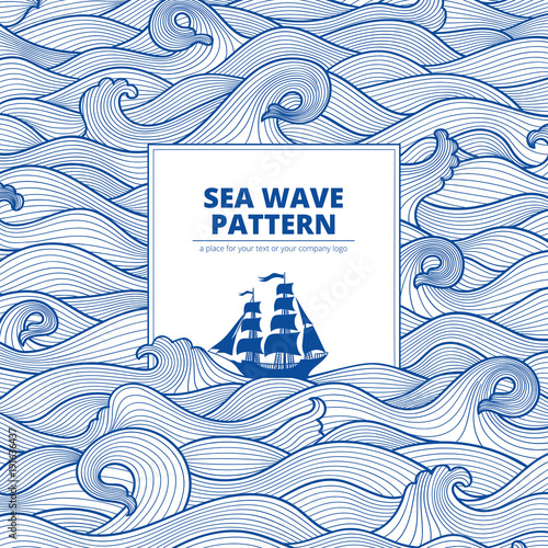 postcard banner monotone blue sea waves and the ship © DanIce