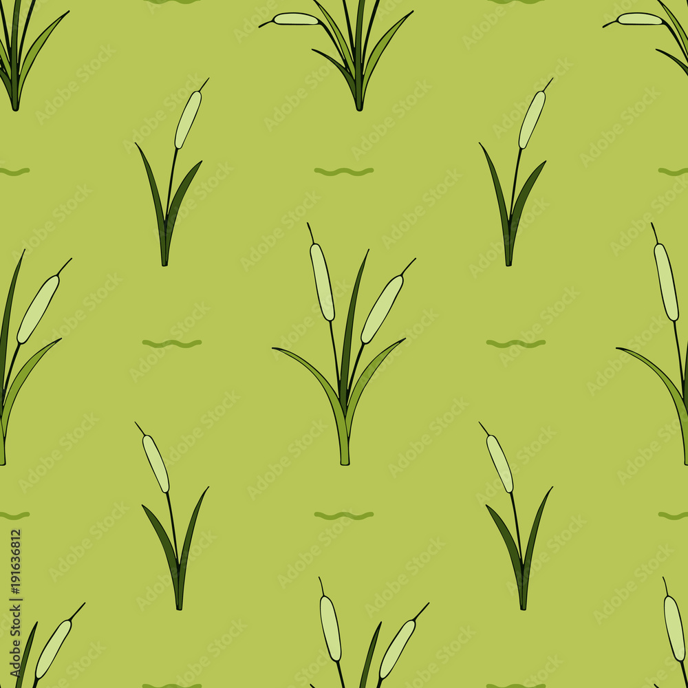 Fototapeta premium Bright flower seamless pattern with green cane.