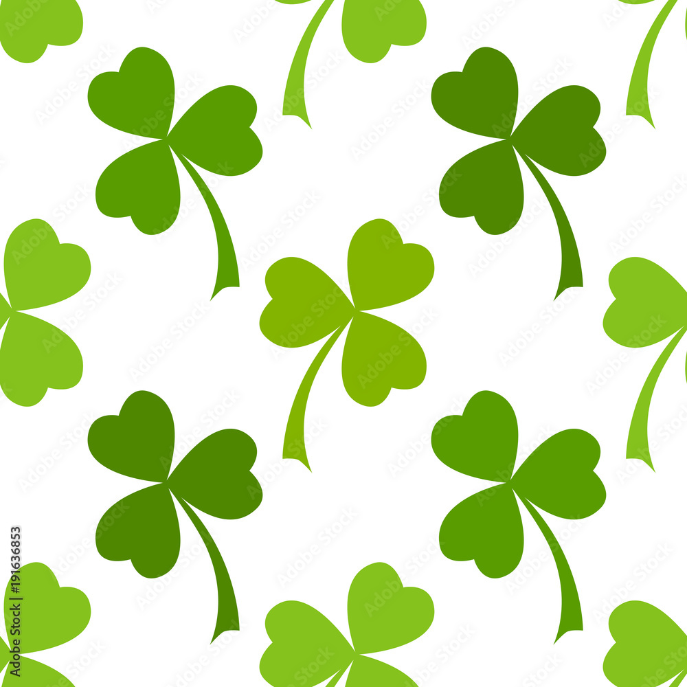 Green clover leaves seamless pattern