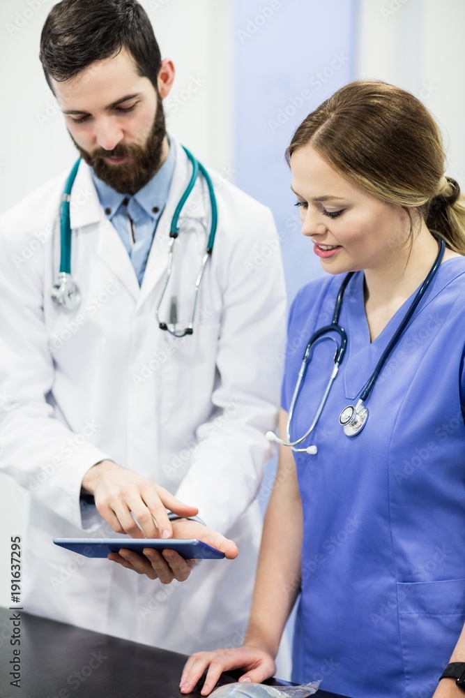 Vets using digital tablet in the hospital Vets using digital tablet in the hospital