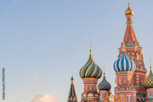 St Basils cathedral on Red Square in Moscow on sunset