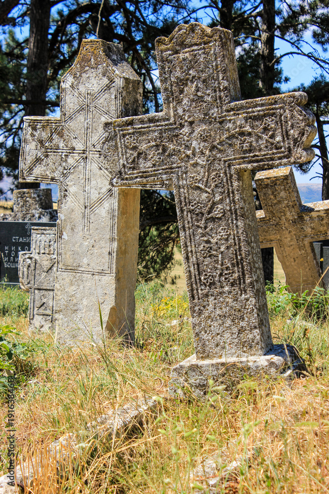 carved stone crosses on graveyard carved stone crosses on graveyard
