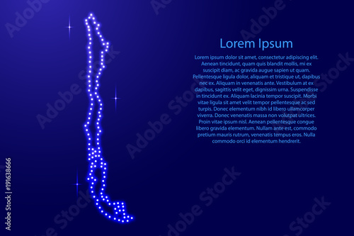 Map Chile from luminous blue star space points on the contour for banner, poster, greeting card, of vector illustration.