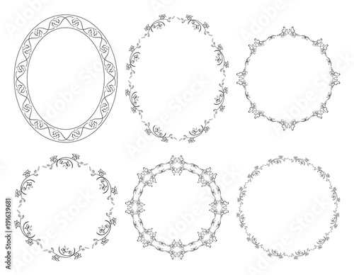oval and round floral vector frames with flowers