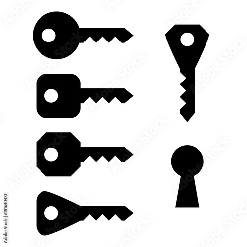 Key icon set, black isolated on white background, vector illustration.
