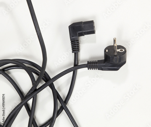 the wire from the computer on white background