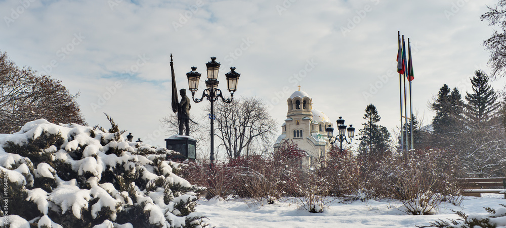Aleksander Nevski Cathedral Winter Sofia Bulgaria - obrazy, fototapety, plakaty 