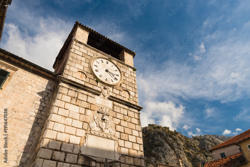 Clock Tower in Kotor old town in Kotor, Montenegro