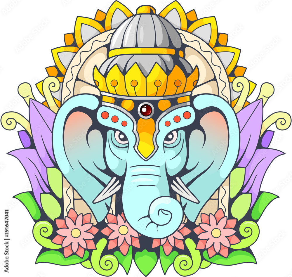 Indian god elephant Ganesha, illustration

