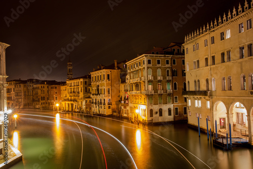 venezia canal grande at night view from the rialto bridge long exposure venice Italy