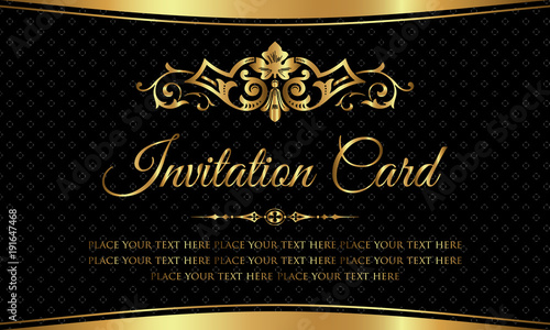 Invitation card design - luxury black and gold vintage style