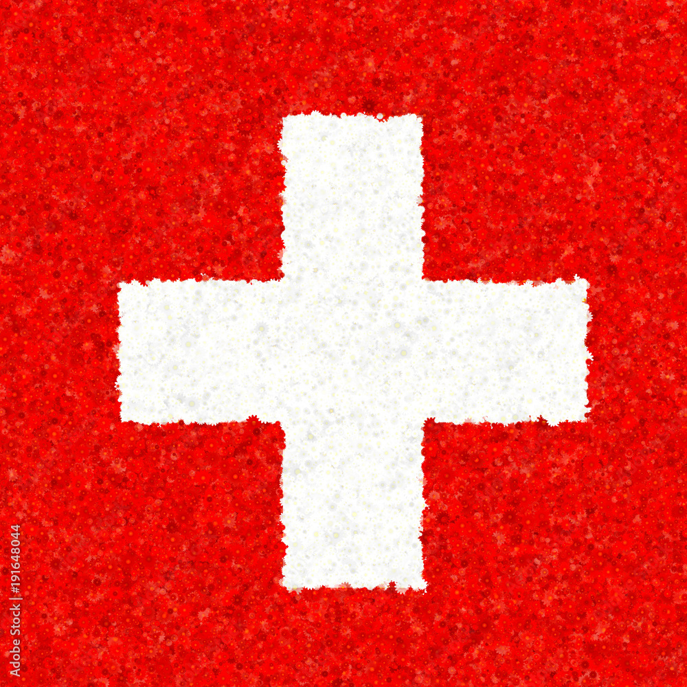 Illustration of a Swiss flag with a blossom pattern Illustration of a Swiss flag with a blossom pattern