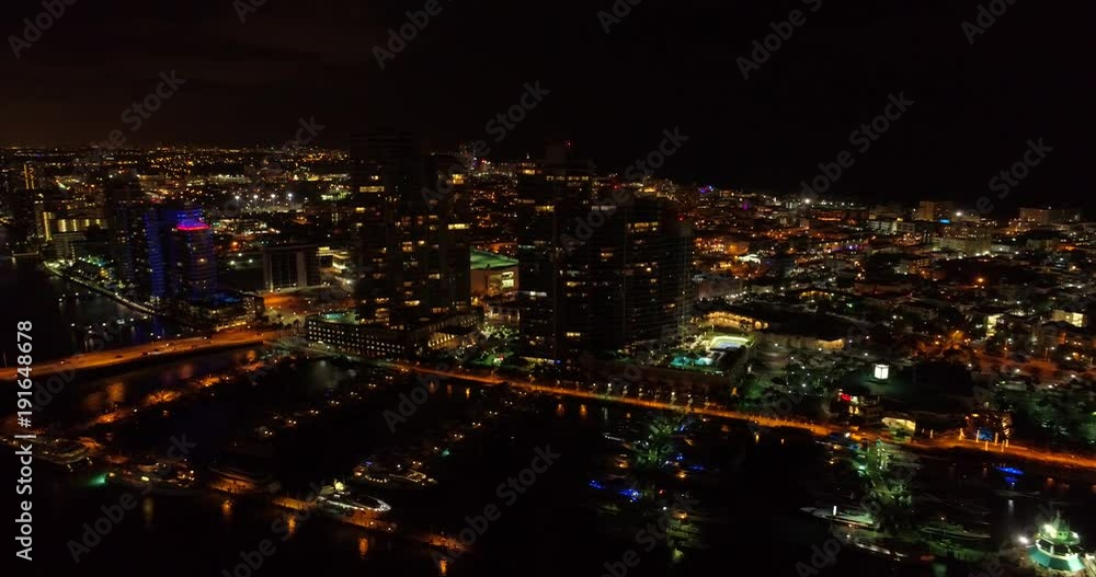 Aerial night drone video Miami Beach Marina and architecture 4k Aerial night drone video Miami Beach Marina and architecture 4k