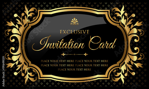 Invitation card - luxury black and gold design in vintage style