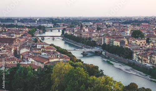 Beautiful sunset aerial view of Verona, Veneto region, Italy.