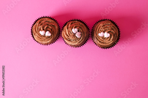 Tasty home made baked birthday muffin sweets. Yummy bakery products bad for figure. Unhealthy sweets. Holiday christmas, womens mothers day, happy valentine, february. Make up present for girlfriend