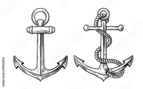 Billede på lærred Vintage sea anchor with a rope.