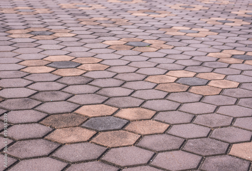 Abstract violet hexagon brick pavement  flower pattern.