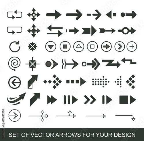 Different black Arrows icons, vector set. Abstract elements for business infographic. Up and down trend. Illustrations for Web Design