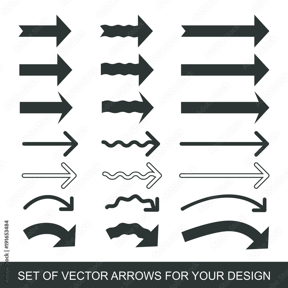 Different black Arrows icons, vector set. Abstract elements for business infographic. Up and down trend. Illustrations for Web Design Different black Arrows icons, vector set. Abstract elements for business infographic. Up and down trend. Illustrations for Web Design