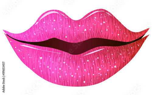 Pink lips smile vector illustration.