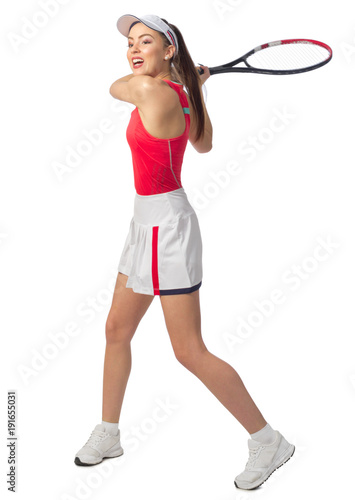 Woman tennis player isolated (without ball version)