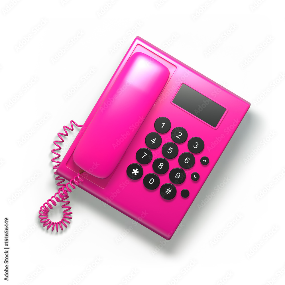 Set of valentine`s day objects allows create own unique scenes. 3d rendering. Top view isolated on white background. Bright shiny colors. Pack for creating lovely scenes. Pink retro phone