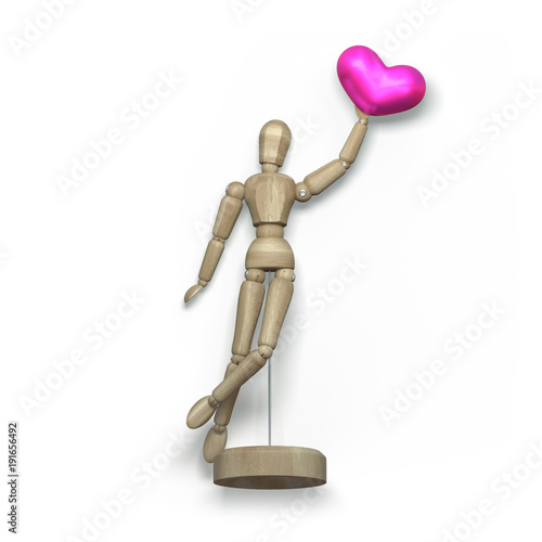 Set of valentine s day objects allows create own unique scenes. 3d rendering. Top view isolated on white background. Bright shiny colors. Pack for creating lovely scenes. Wooden  figure with big heart