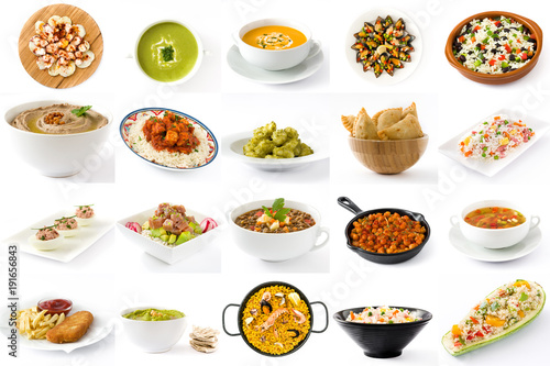 Food around the world collage isolated on white background

