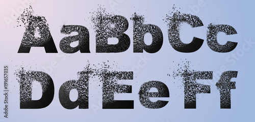 Vector alphabet set, letters with effect of destruction