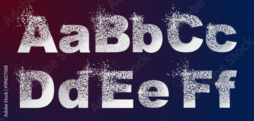 Vector alphabet set, letters with effect of destruction