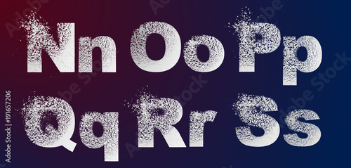 Vector alphabet set, letters with effect of destruction