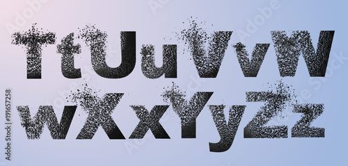 Vector alphabet set, letters with effect of destruction