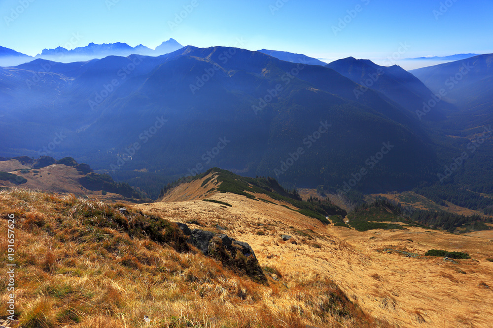 Poland, Tatra Mountains, Zakopane - Wierchcicha Valley and Cichy Wierch peak with High Tatra in background