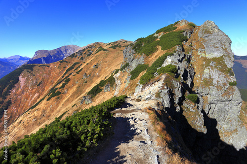 Poland, Tatra Mountains, Zakopane - Czerwone Wierchy - Suchy Wierch Kondracki, Kondracka Kopa, Malolaczniak and Krzesanica peaks with Western Tatra in background