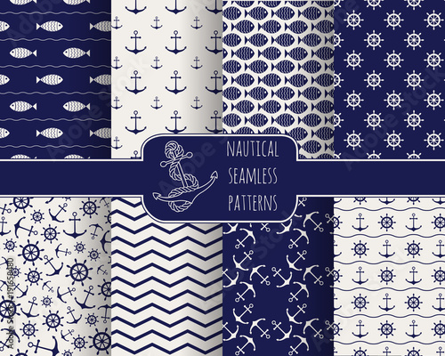 Set of 8 seamless nautical patterns